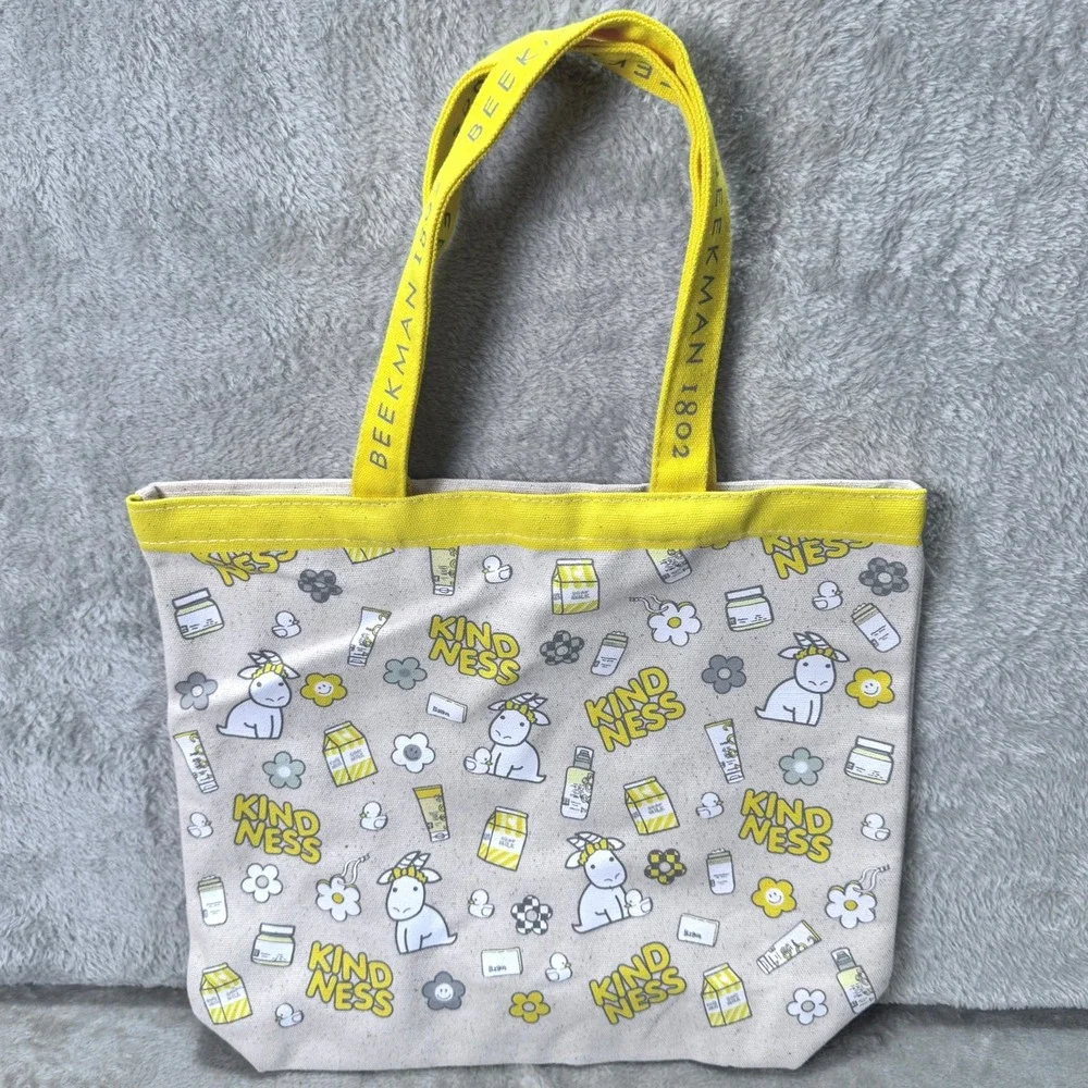 Beekman 1802 Kindness Goat Print Canvas Tote Bag 100% Cotton Reusable Shopper